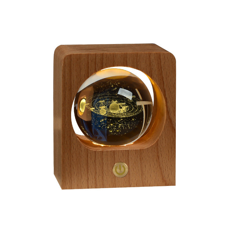 Boule de cristal de hêtre Lumière de nuit Gravure laser 3D Elk Méduses LED Nightlightlights USB Lampe à gradation pour chambre à coucher Décoration Cadeaux Décor de la maison
