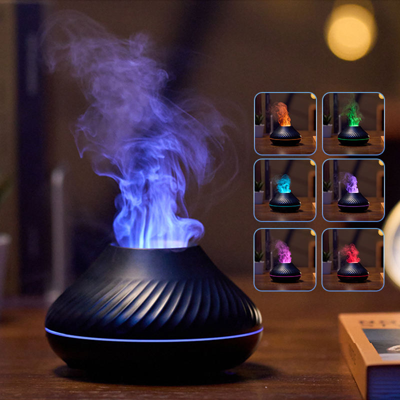 Date RVB Flamme Arôme Diffuseur 130Ml 3d Coloré Flamme Humidificateur Feu Volcan Diffuseur Flamme