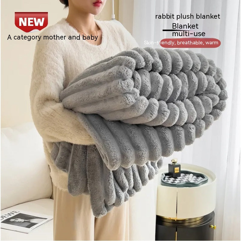 Couverture multifonctionnelle en peluche de lapin en fibre de lait de flanelle