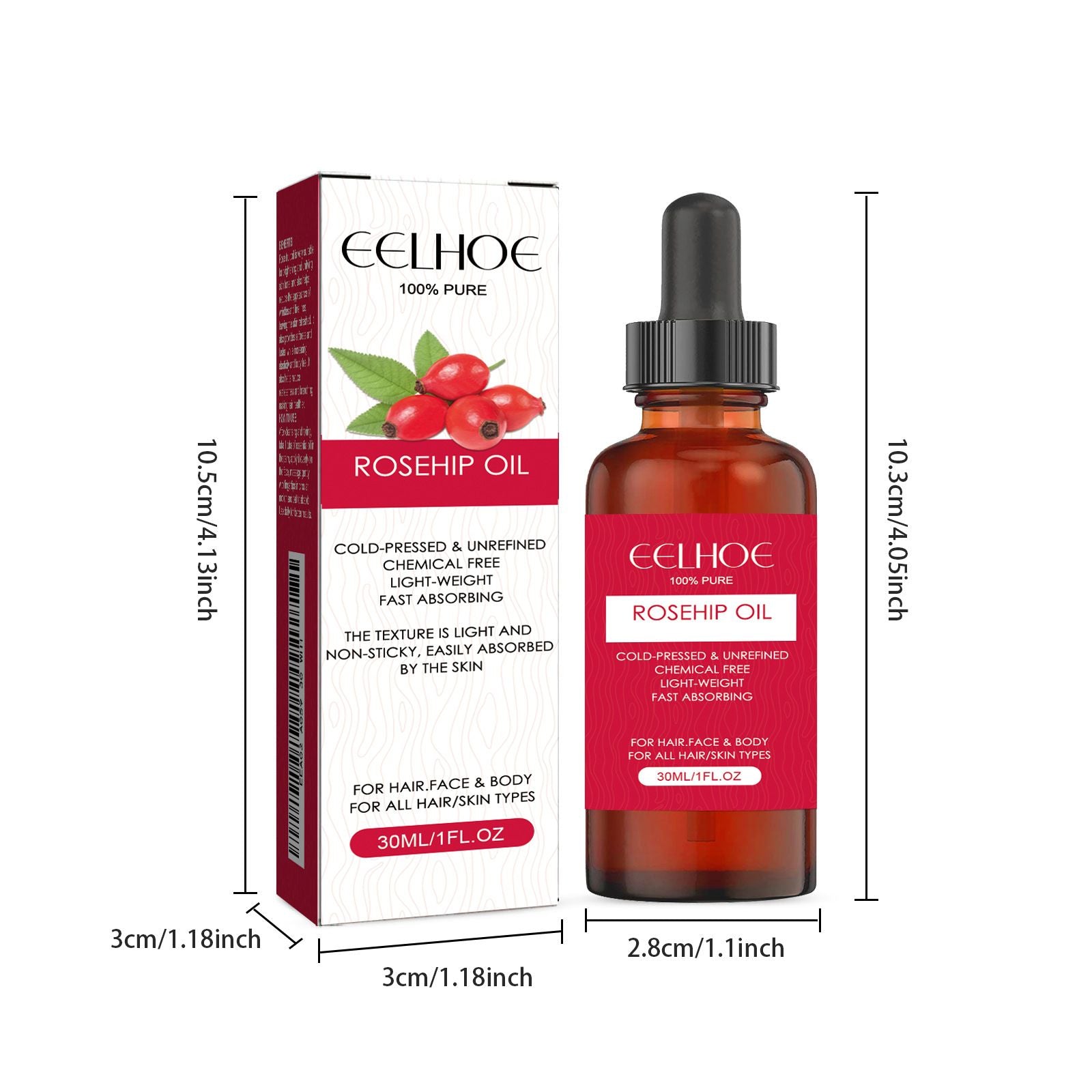 EELHOE Huile faciale de rose musquée pour l'hydratation du visage et du corps, soins nourrissants de la peau, soins capillaires lisses et huile de massage