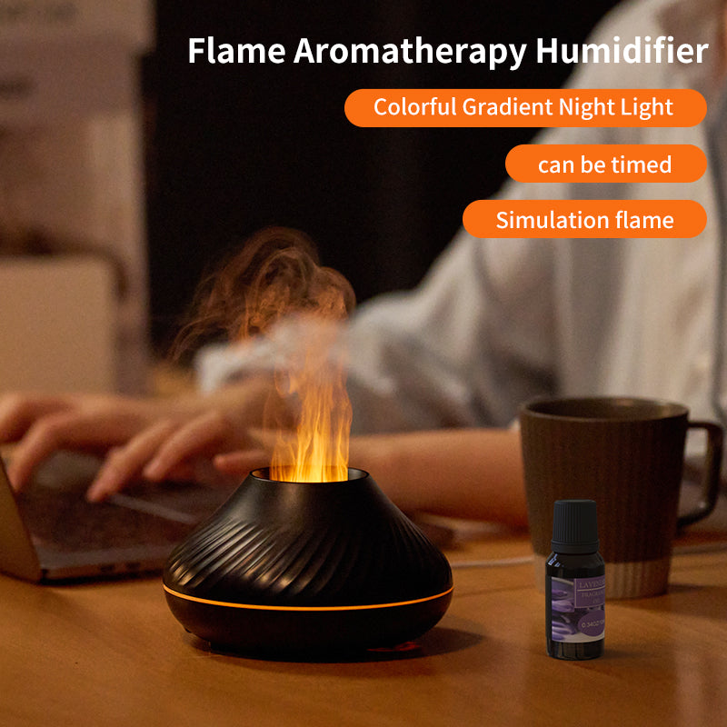 Date RVB Flamme Arôme Diffuseur 130Ml 3d Coloré Flamme Humidificateur Feu Volcan Diffuseur Flamme