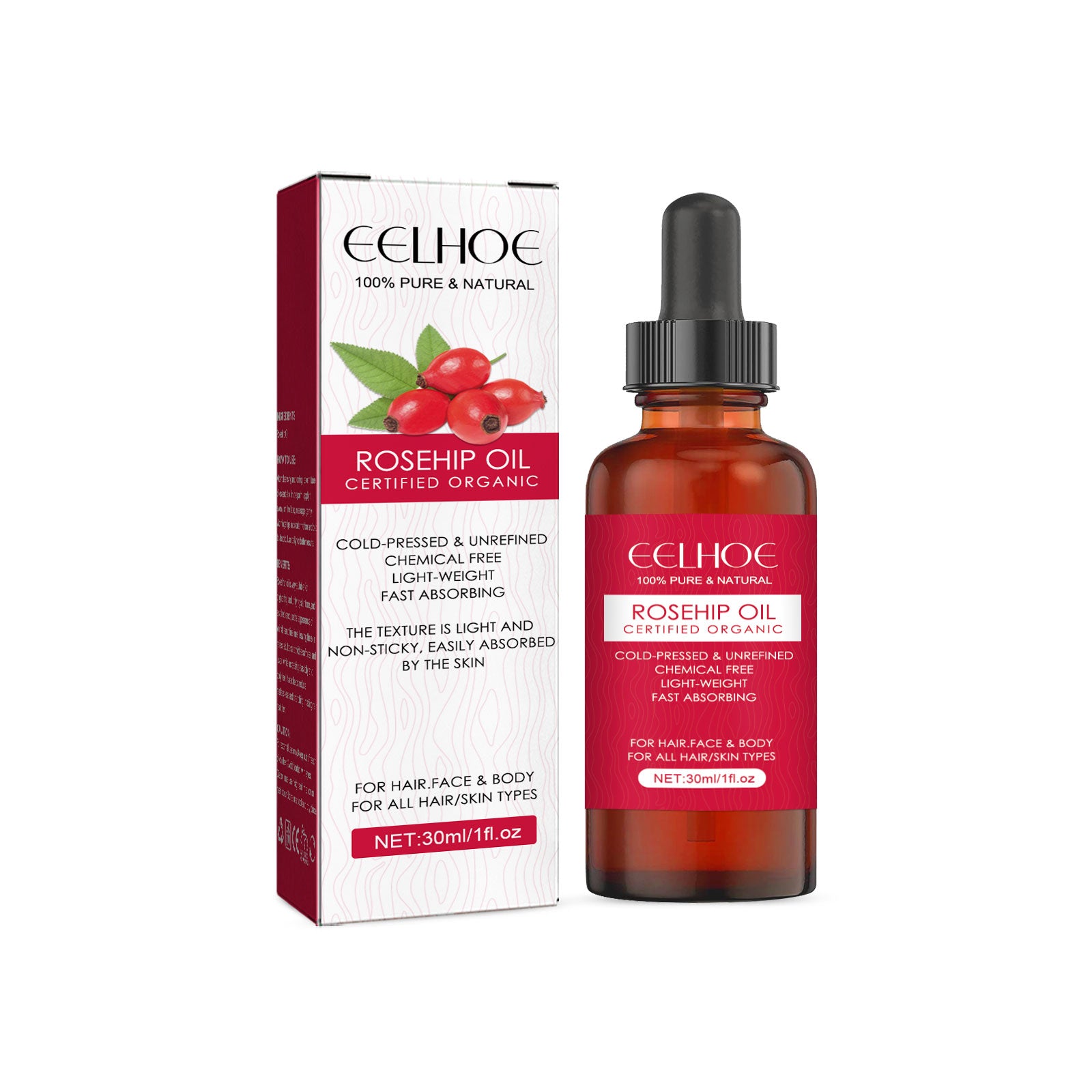 EELHOE Huile faciale de rose musquée pour l'hydratation du visage et du corps, soins nourrissants de la peau, soins capillaires lisses et huile de massage